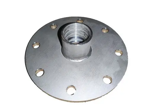 Flanschplatte aus Metall mit zentraler Muffe und mehreren Befestigungslöchern. Die Produktmarke ist Juratherm.